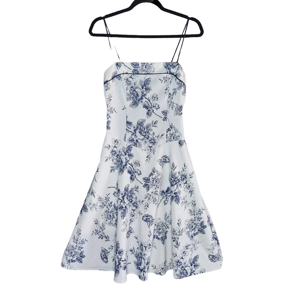 B. Darlin Women S Cream Blue Antique Floral Cottagecore Coquette Zip Dress